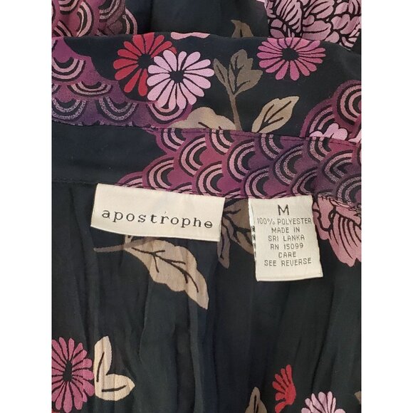 APOSTROPHE FLORAL FORMAL BLOUSE COLOR BLACK LONG SLEEVE POLYESTER SIZE M - Picture 6 of 6